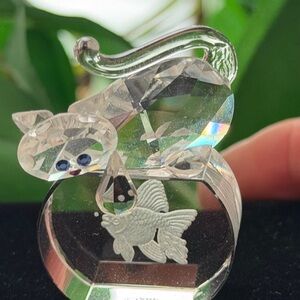 Genuine  Swarovski Crystal Kitty Over Fish Bowl